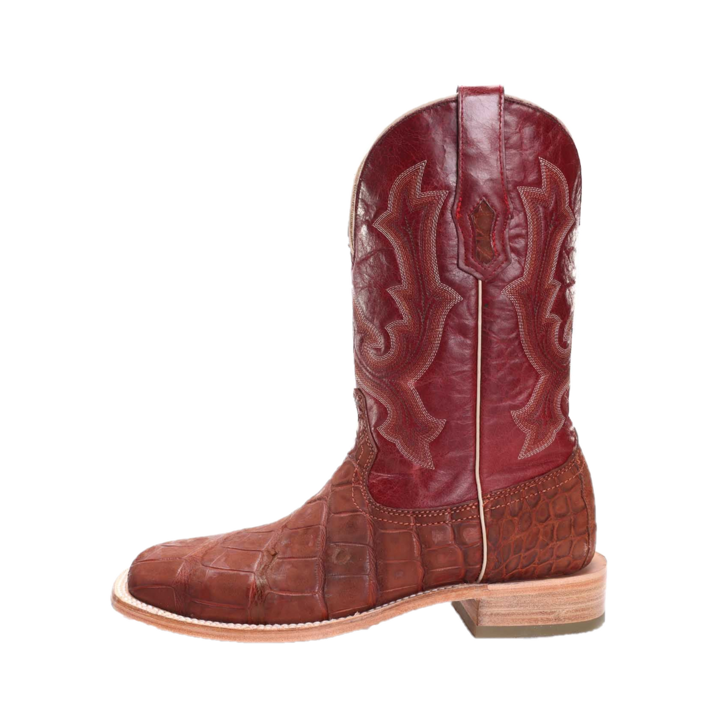 Corral Men's Cognac Red Alligator Wide Square Toe Western Boots A4222