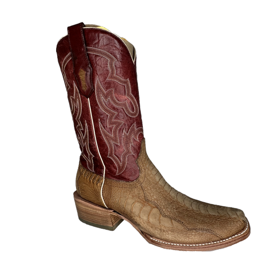 Corral Men's Ostrich Leg Tan & Red Narrow Square Toe Boots A4293