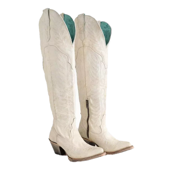 Corral Ladies Over The Knee Distressed White Round Toe Boots A4311