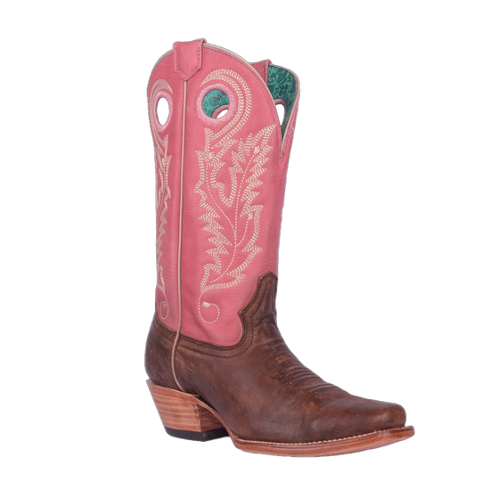 Corral Ladies Brown & Pink Embroidery Square Toe Western Boots A4459