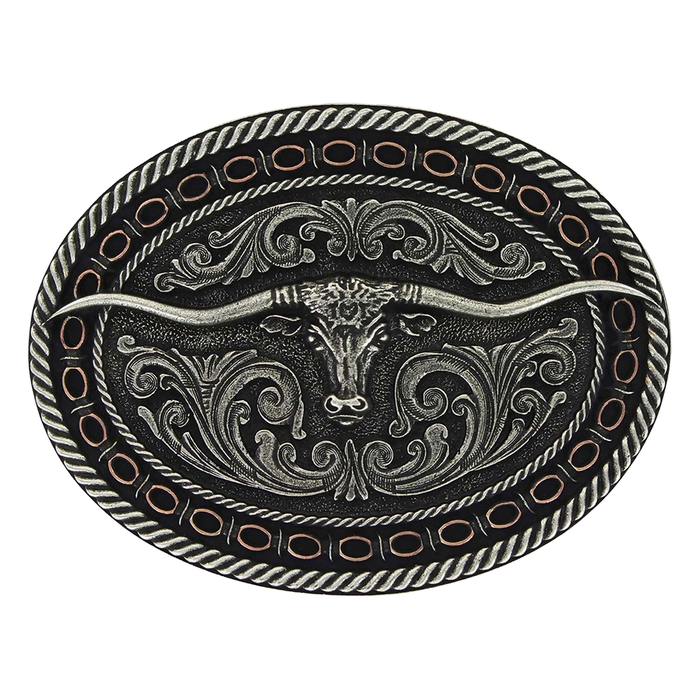 Montana Silversmiths Two Tone Antiqued Long Horn Attitude Buckle