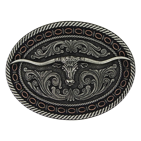 Montana Silversmiths Two Tone Antiqued Long Horn Attitude Buckle