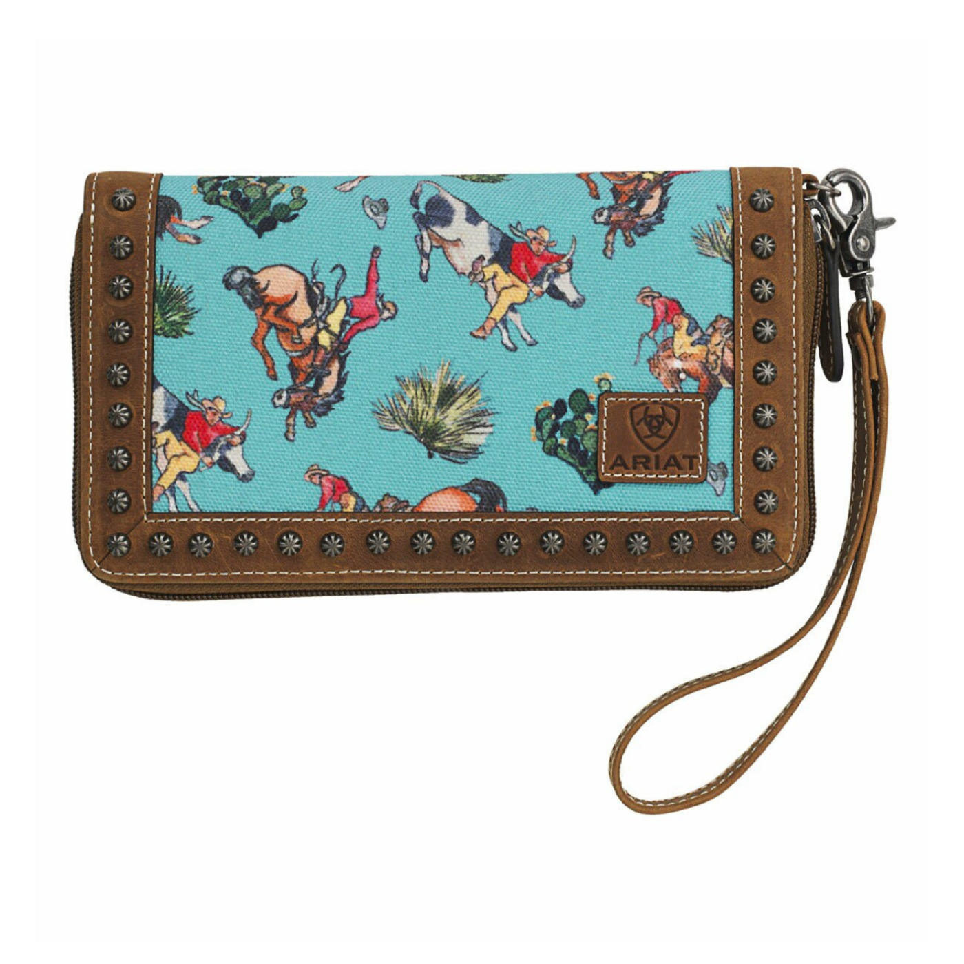Load image into Gallery viewer, Ariat® Ladies Bucking Bronco&amp;#39;s Turquoise Wristlet Wallet A770004733
