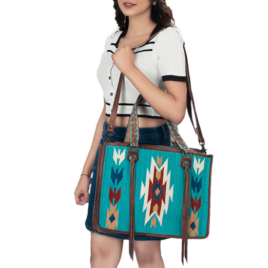 American Darling Turquoise Aztec Printed Saddle Blanket Purse ADBG1033B