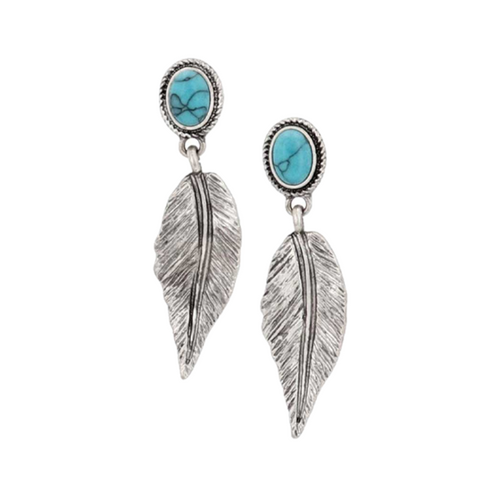 Montana Silversmiths Ladies Feather Light Silver & Turquoise Earrings AER5559