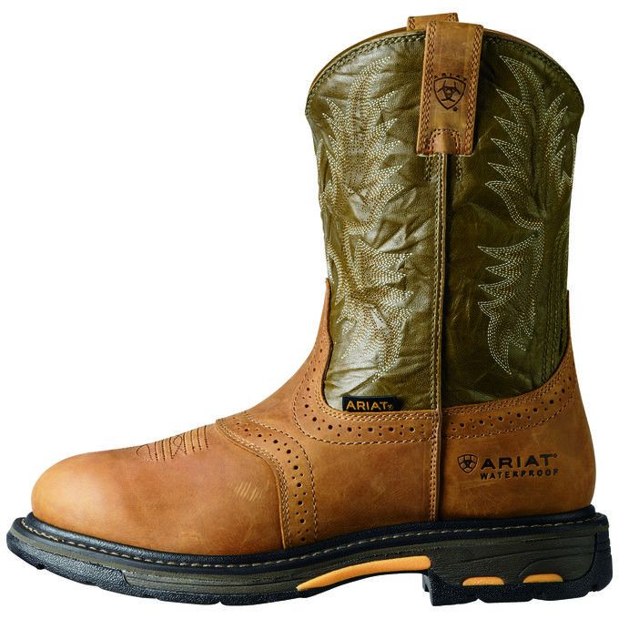Load image into Gallery viewer, Ariat Men&amp;#39;s WorkHog Pull-On H2O Boots Aged Bark Army Green 10008633 - Wild West Boot Store
