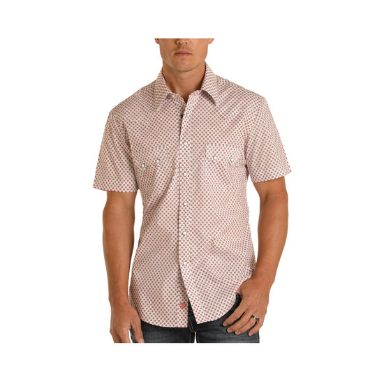 Panhandle Mens Orange Geometric Print Shirt B1S8082-91