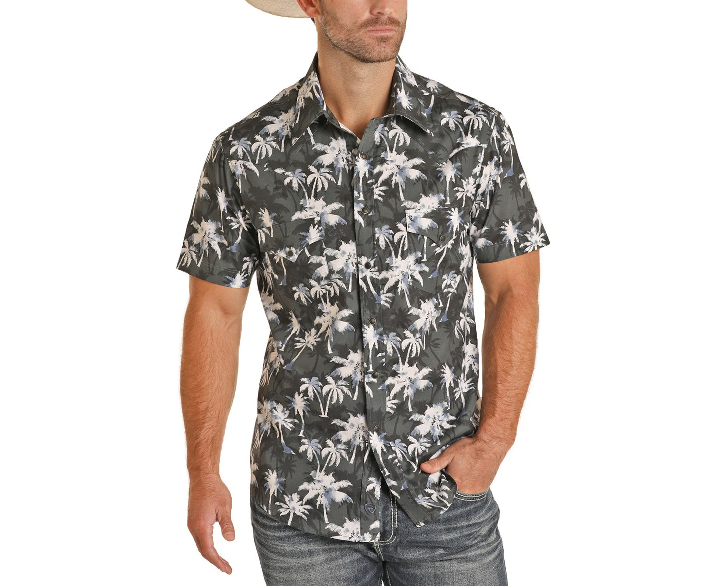 Rock & Roll Cowboy Men's Short Sleeve Palm Print Snap Shirt B1S9412