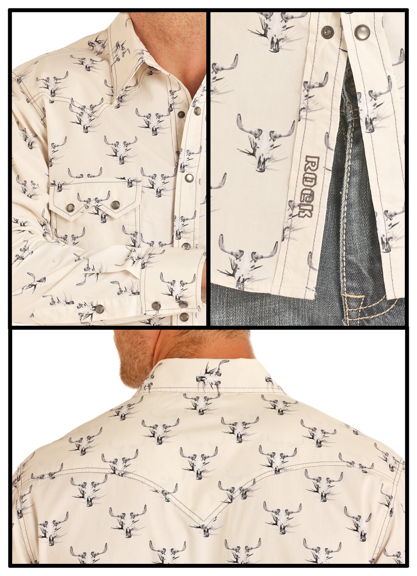 Rock & Roll Cowboy Men's Crinkle Washed Print Long Sleeve Snap Shirt B2S1140