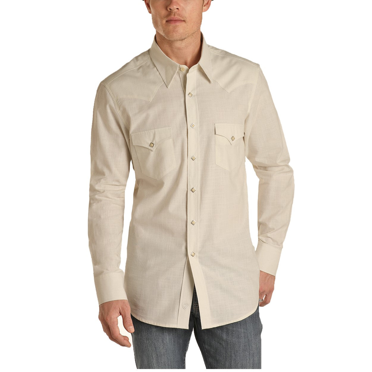 Rock & Roll Cowboy Men's Long Sleeve Solid Natural Snap Shirt B2S1287