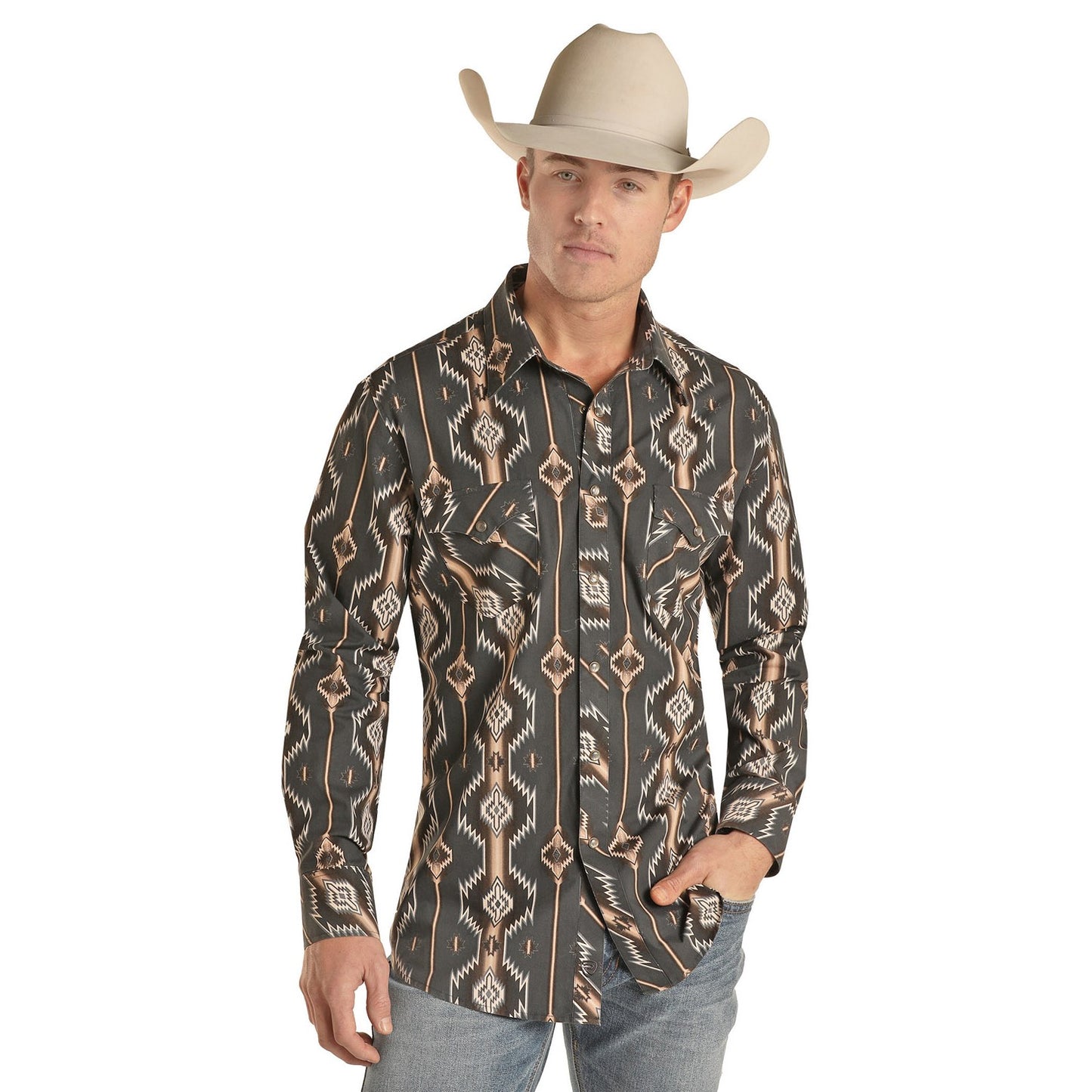 Rock & Roll Cowboy® Men's Long Sleeve Aztec Snap Down Shirt B2S2034