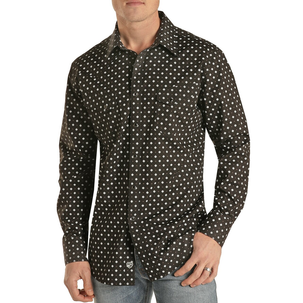 Rock & Roll Cowboy® Men's Geometric Print Black Snap Shirt B2S2039