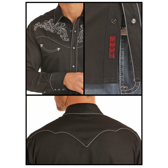 Load image into Gallery viewer, Rock &amp;amp; Roll Cowboy Men&amp;#39;s Retro Long Sleeve Snap Black Shirt B2S2334
