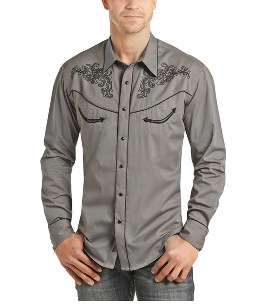 Rock & Roll Cowboy Men's Fancy Retro Long Sleeve Snap Shirt B2S3094