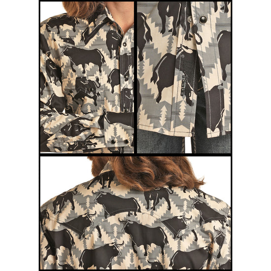 Rock & Roll Cowboy Men's Dale Brisby Bull Print Snap Shirt B2S6721