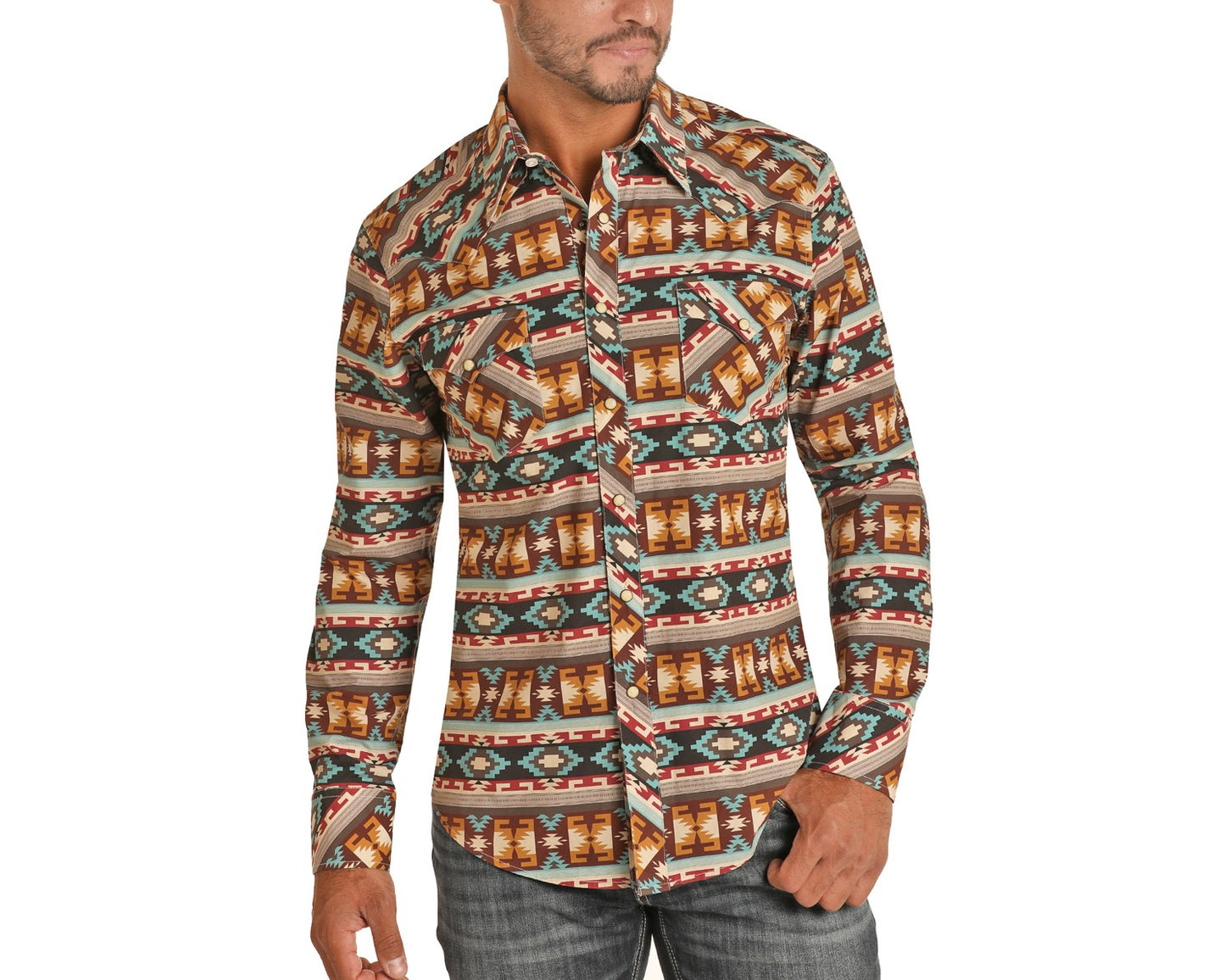 Rock & Roll Cowboy Men's Aztec Stripe Print Snap Shirt B2S7079