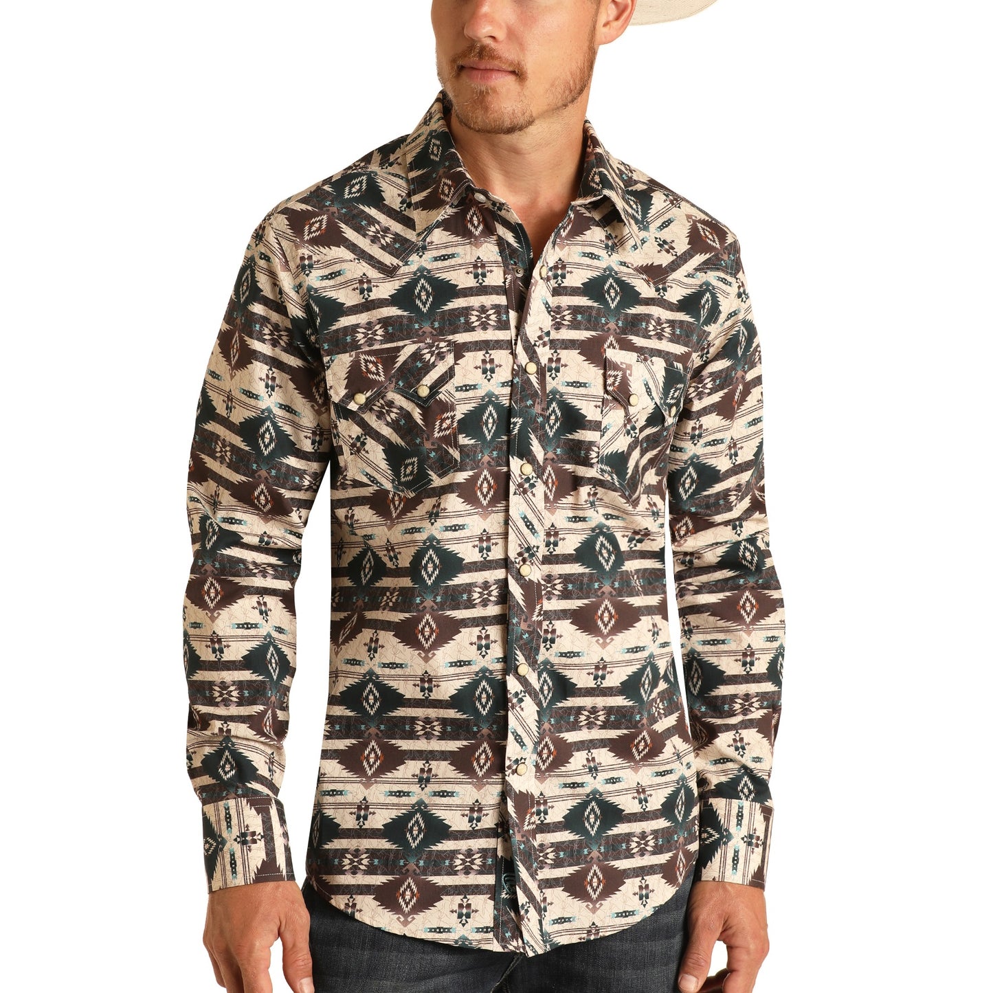 Load image into Gallery viewer, Rock &amp;amp; Roll Cowboy Men&amp;#39;s Aztec Teal Button Down Shirt B2S8091-86
