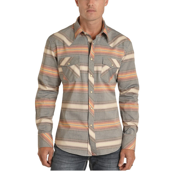 Rock & Roll Cowboy Men's Horizontal Stripe Long Sleeve Shirt B2S8112