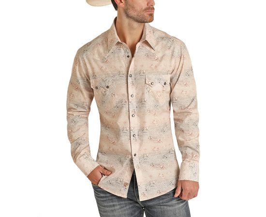 Rock & Roll Cowboy Men's Desert Scene Print Snap Shirt B2S9413