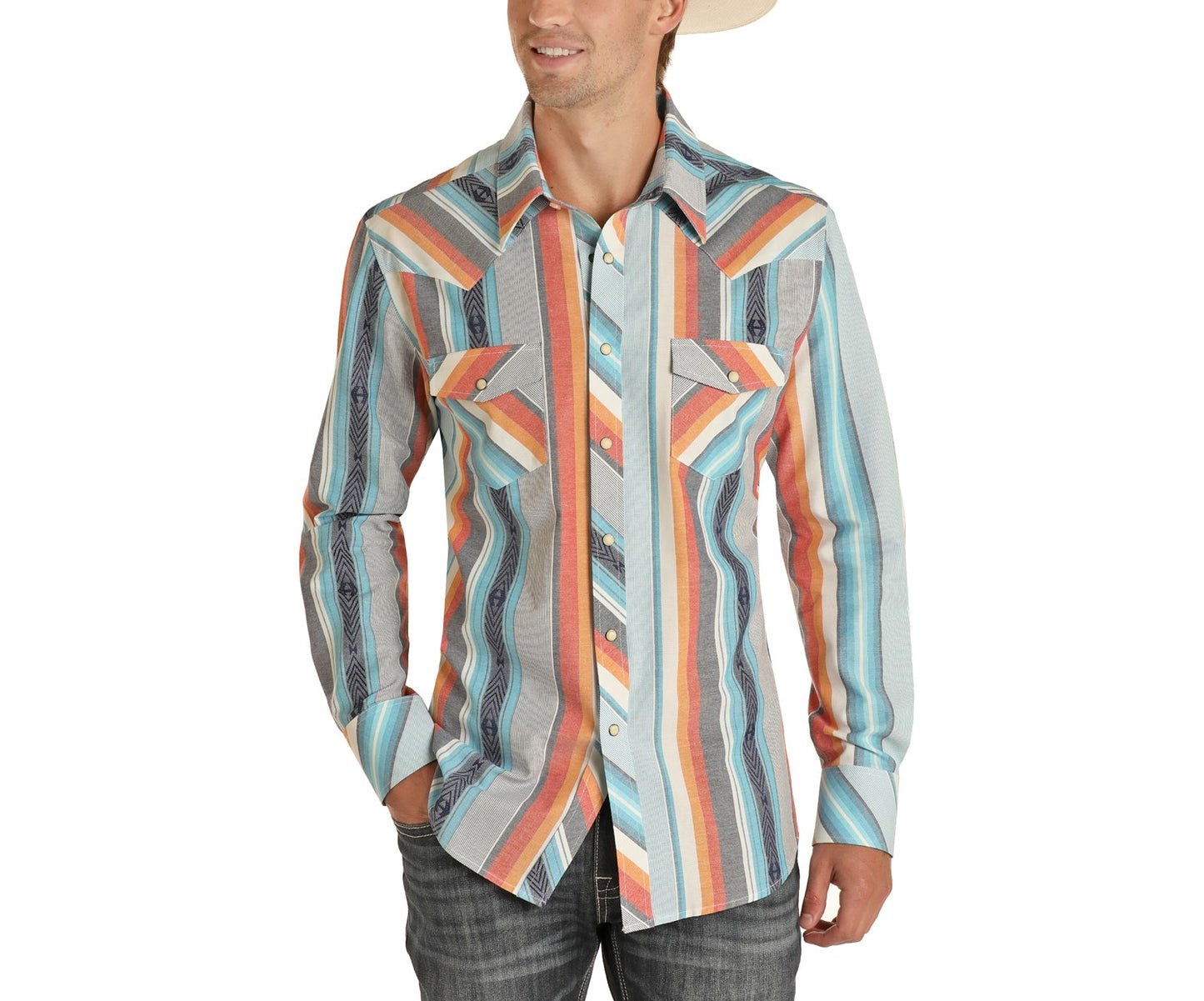 Load image into Gallery viewer, Rock &amp;amp; Roll Cowboy Men&amp;#39;s Vintage 46 Serape Dobby Snap Shirt B2S9414
