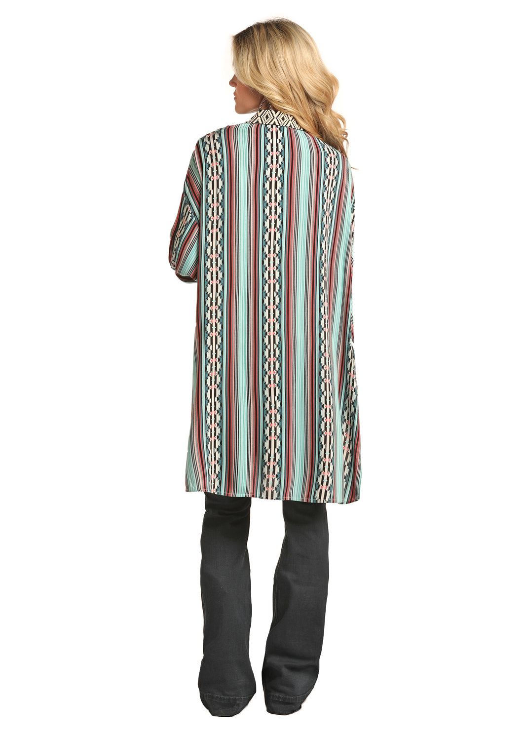 Rock & Roll Cowgirl Long Sleeve Multi-color Kimono Top B4K2052