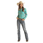 Rock & Roll Cowgirl Ladies Dale Brisby Turquoise Aztec Snap Shirt B4S3337