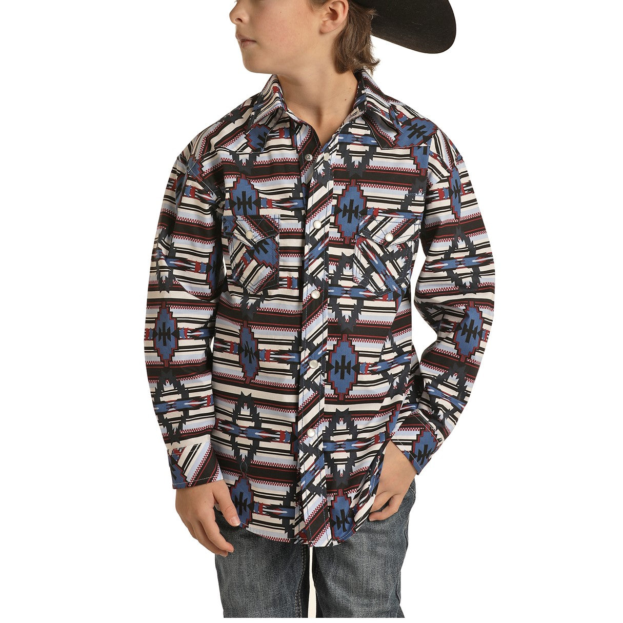 Rock & Roll Cowboy Boy's Aztec Scarlet Red Snap Button Shirt B8S1300
