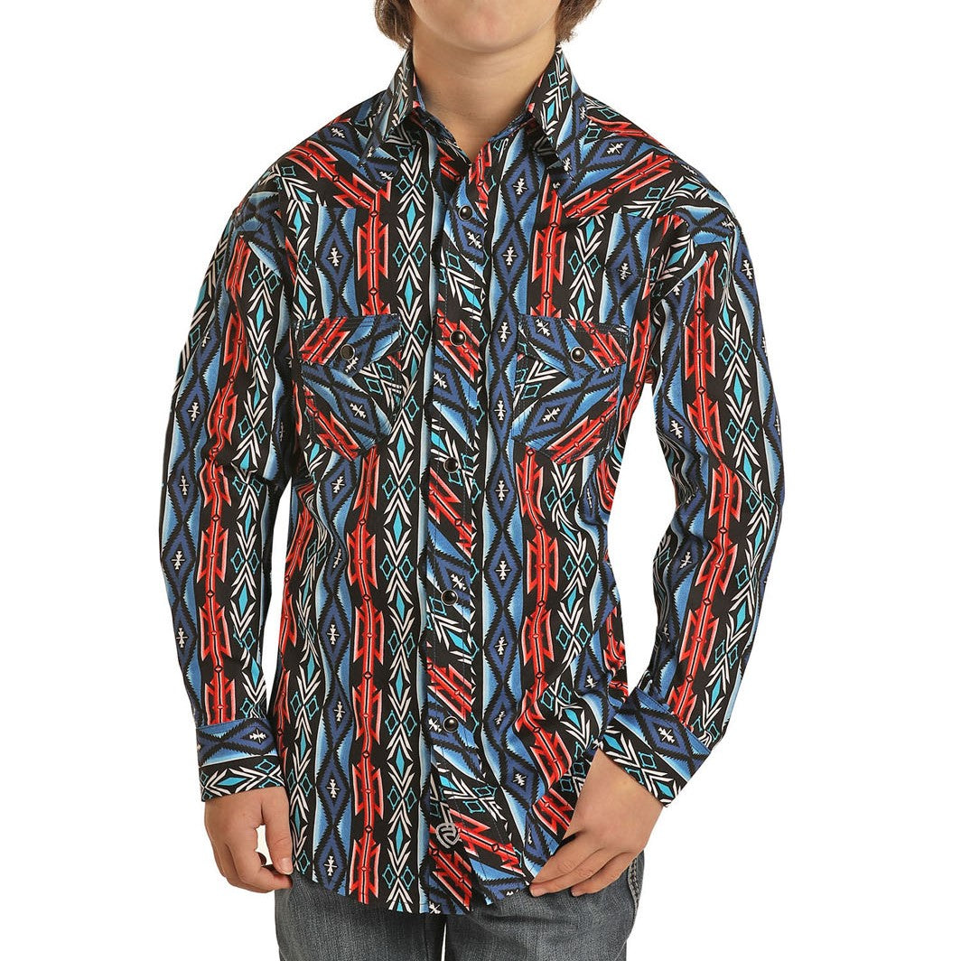 Rock & Roll Cowboy Boy's Aztec Print Long Sleeve Button Down Shirt B8S1302