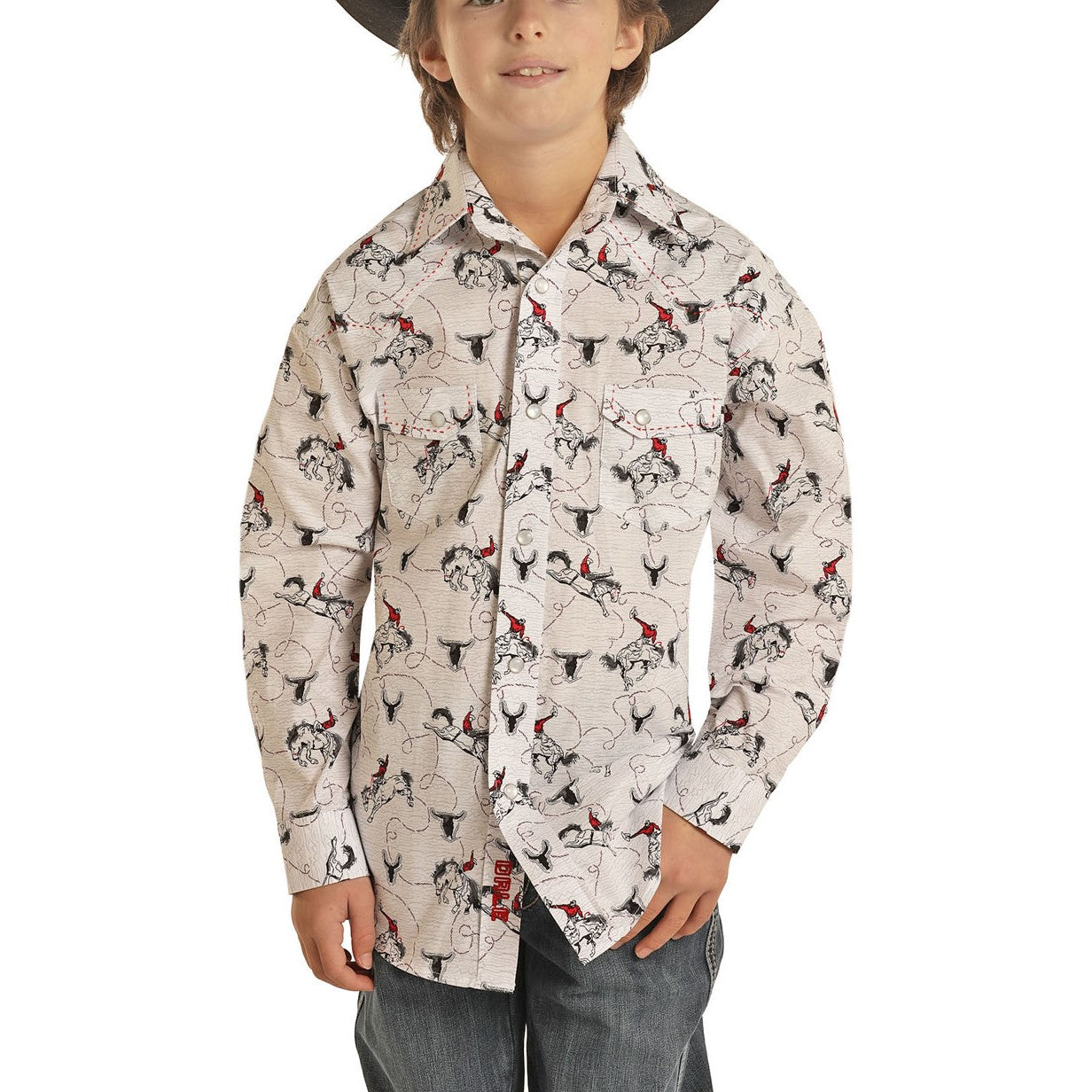 Rock & Roll Cowboy Childrens Horse & Bull Horn Print Snap Shirt B8S1319