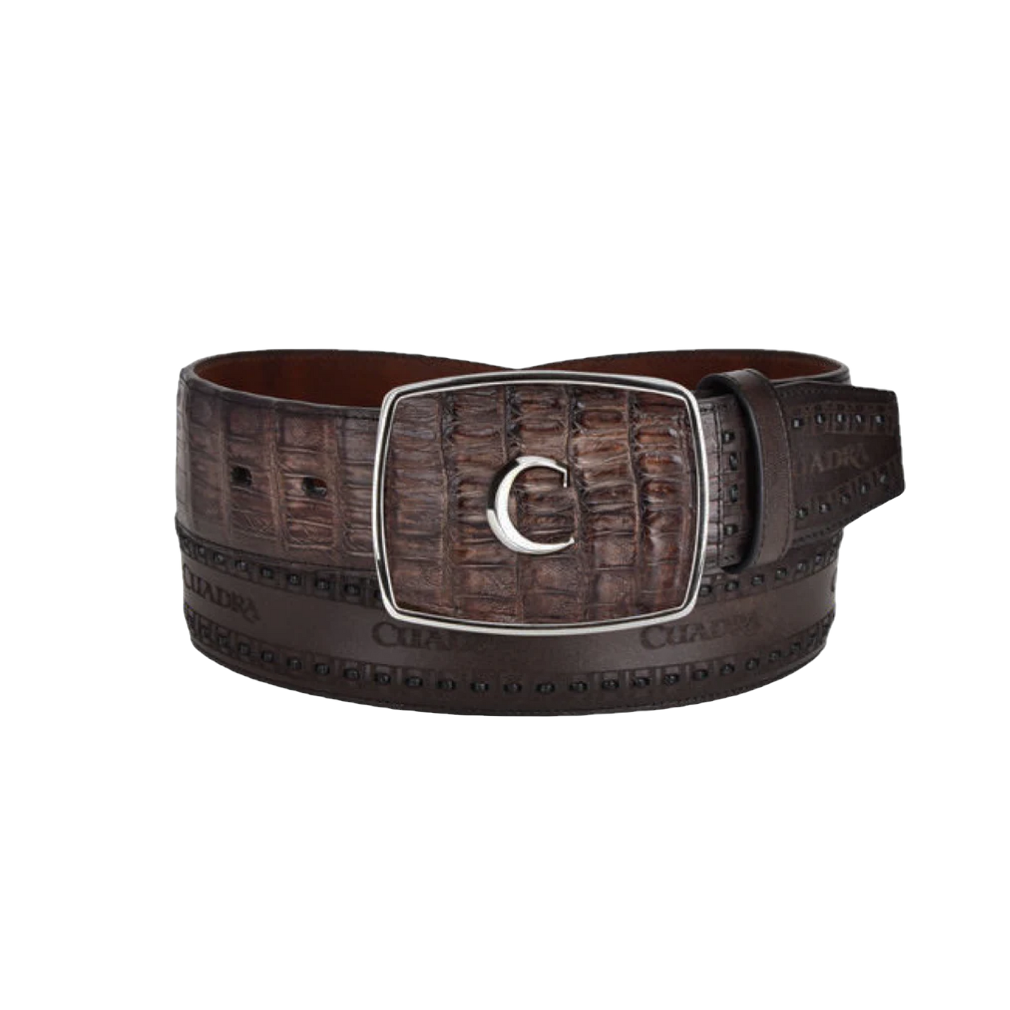 Cuadra Men's Engraves Brown Caiman Leather Western Belt BC279