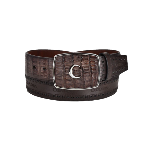 Cuadra Men's Engraves Brown Caiman Leather Western Belt BC279