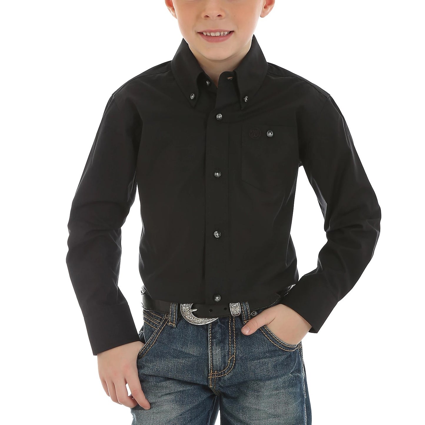 Wrangler Boy's Classic Button Down Black Long Sleeve Shirt BG269BK