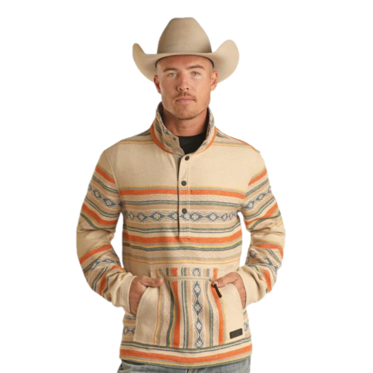 Rock & Roll Denim Men's Aztec Henley Natural Pullover BM91C01950