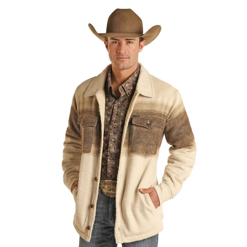 Panhandle Men's Border Stripe Brown Shirt Jacket BM92C01921