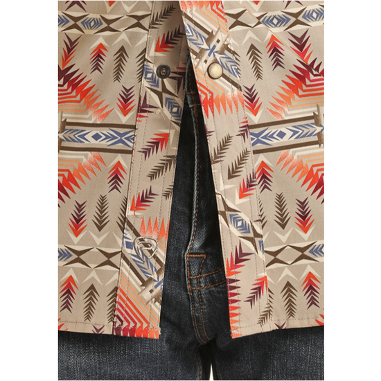 Rock & Roll Denim Men's Aztec Woven Orange Snap Button Shirt BMN2S02143