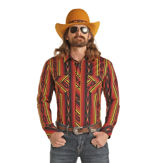 Rock & Roll Denim Men's Dale Brisby Aztec Black Button Down Shirt BMN2S02167
