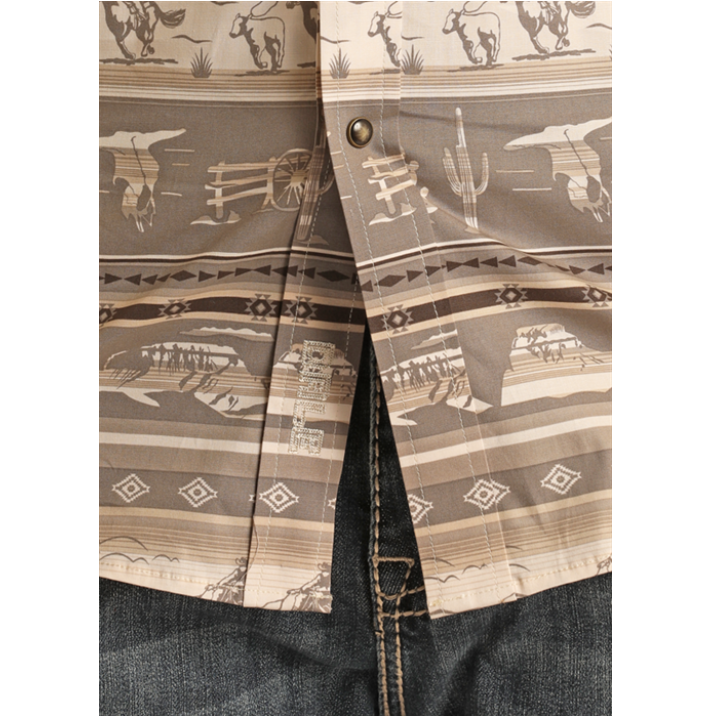 Rock & Roll Denim Men's Conversational Dale Taupe Snap Shirt BMN2S02175