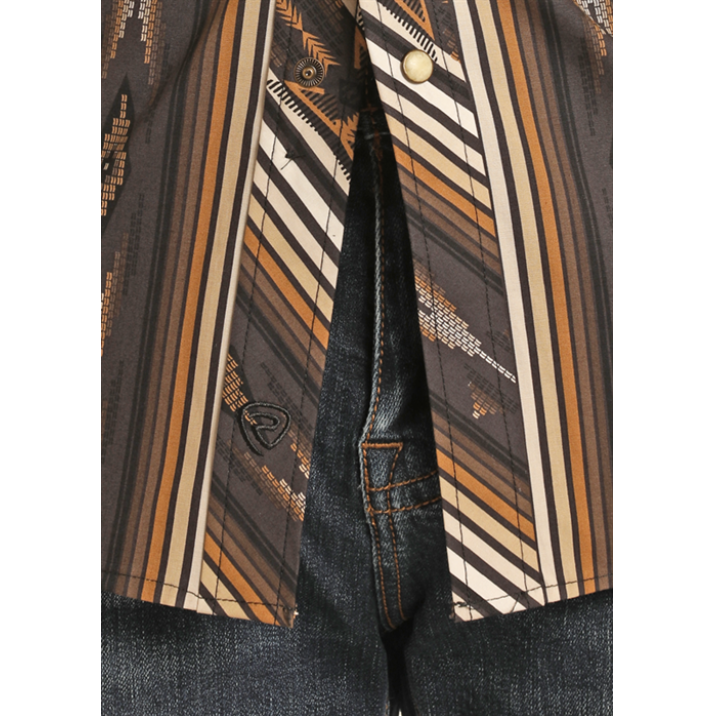 Rock & Roll Denim Men's Aztec Stripe Brown Snap Shirt BMN2S02177-24