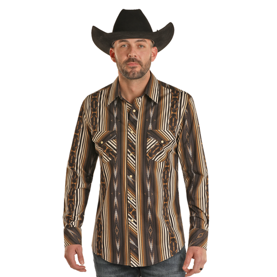 Rock & Roll Denim Men's Aztec Stripe Brown Snap Shirt BMN2S02177-24