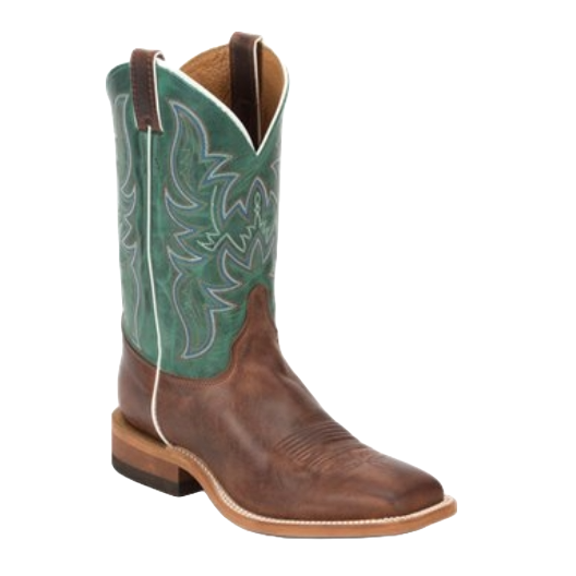 Justin Men's Austin Aged Brown & Turquoise Square Toe Western Boots BR739