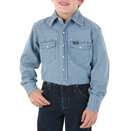 Wrangler Boy's Cowboy Cut Denim Western Snap Shirt BW1251B