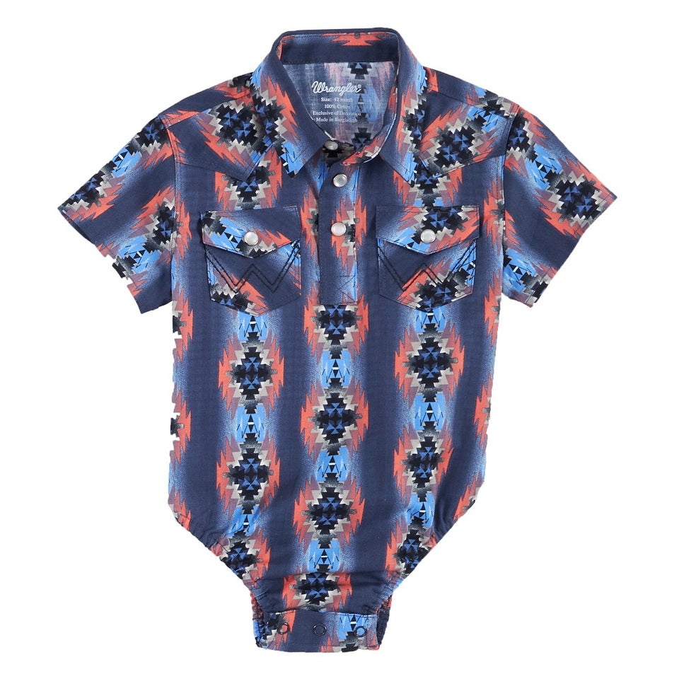 Wrangler® Baby Boy Short Sleeve Navy Woven Bodysuit 112315080