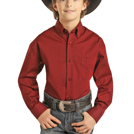 Panhandle Children's Solid Stretch Maroon Button Down Shirt C0D1601-60
