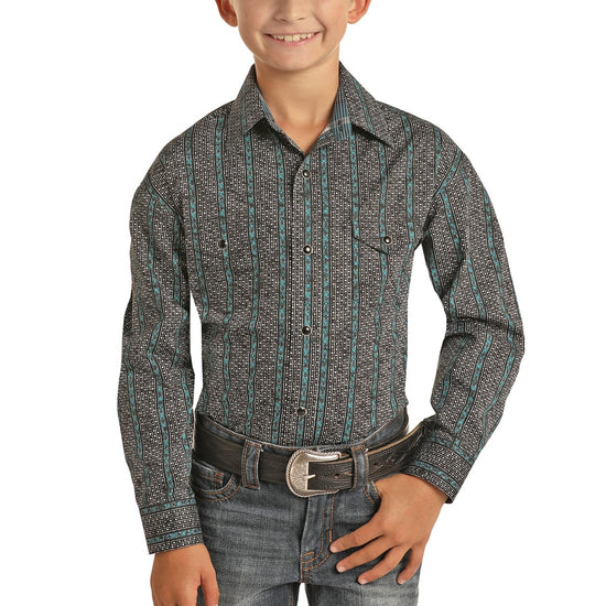 Panhandle Children's Long Sleeve Striped Print Snap Shirt C0S1604