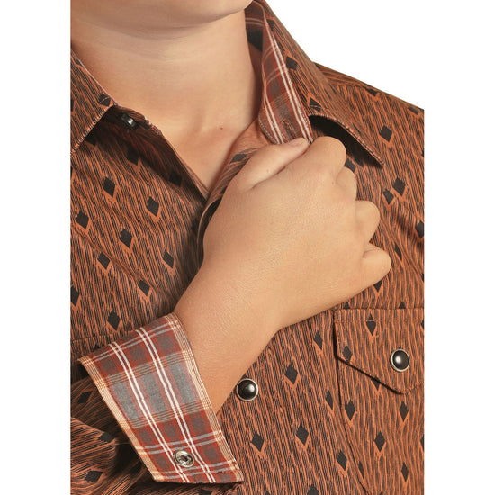 Panhandle® Youth Boy's Diamond Print Copper Snap Up Shirt C0S1621
