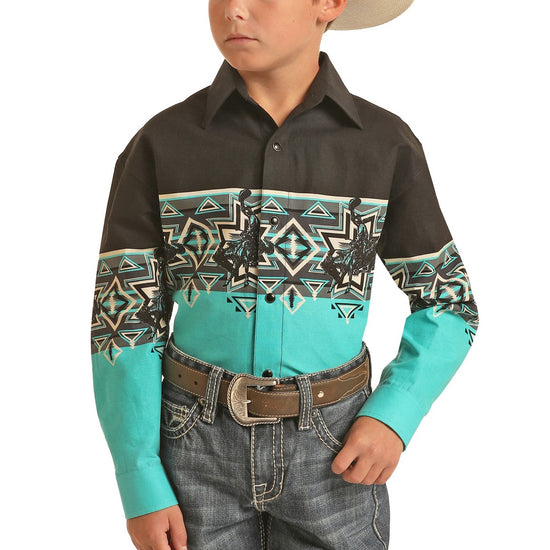 Panhandle® Youth Boy's Black Aztec Border Print Snap Shirt C0S3011