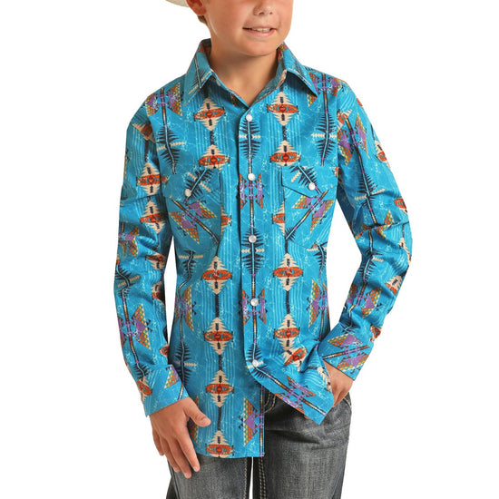Panhandle® Youth Boy's Long Sleeve Aztec Print Snap Up Shirt C0S3165