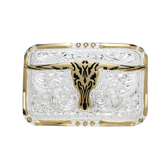 Crumine Longhorn Western Silver and Bronze Buckle C10810