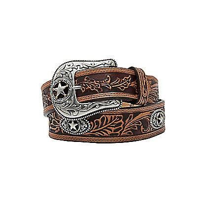 Load image into Gallery viewer, Justin Men&amp;#39;s 5 Star Ranch Tan Floral Tooled Leaver Belt C12424
