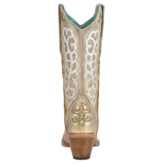 Corral Ladies Bone White & Gold Studded Western Boots C3895